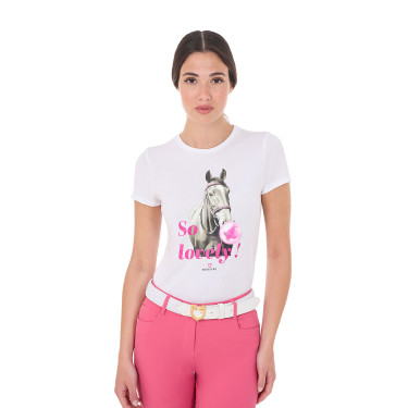 Dames T-shirt Equestro So Lovely van katoen met korte mouwen Wit Dames T-shirt Equestro So Lovely van katoen met korte mouwen Wit