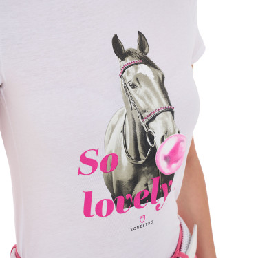 Dames T-shirt Equestro So Lovely van katoen met korte mouwen Wit Dames T-shirt Equestro So Lovely van katoen met korte mouwen Wit