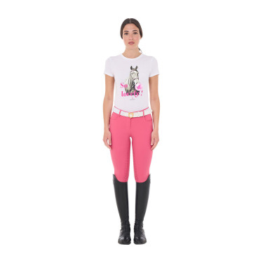 Dames T-shirt Equestro So Lovely van katoen met korte mouwen Wit Dames T-shirt Equestro So Lovely van katoen met korte mouwen Wit