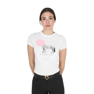 Dames T-shirt Equestro Head In The Clouds van katoen met korte mouwen Wit Dames T-shirt Equestro Head In The Clouds van katoen met korte mouwen Wit