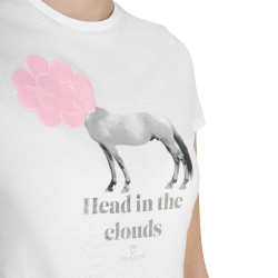 T-shirt femme Equestro Head In The Clouds en coton manches courtes Blanc