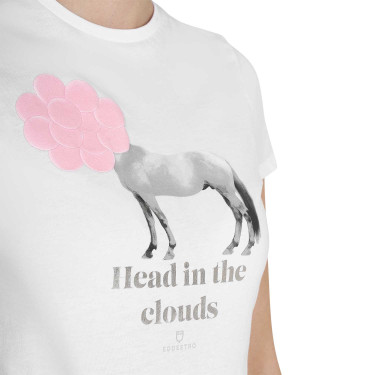 T-shirt femme Equestro Head In The Clouds en coton manches courtes Blanc