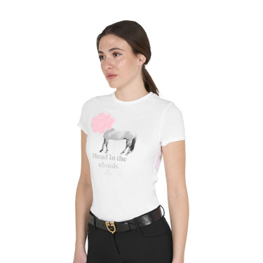 Dames T-shirt Equestro Head In The Clouds van katoen met korte mouwen Wit Dames T-shirt Equestro Head In The Clouds van katoen met korte mouwen Wit