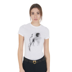 T-shirt femme Equestro coupe slim imprimé Moonlight manches courtes Blanc