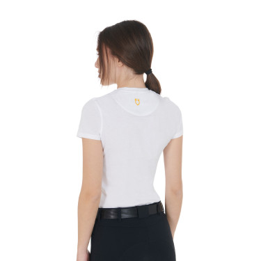 Dames-T-shirt Equestro slim-fit met Moonlight-print, korte mouwen Wit Dames-T-shirt Equestro slim-fit met Moonlight-print, korte mouwen Wit