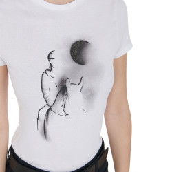 T-shirt femme Equestro coupe slim imprimé Moonlight manches courtes Blanc