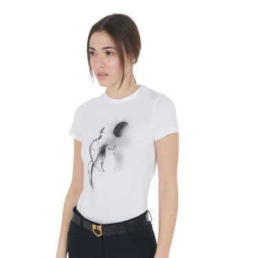 T-shirt femme Equestro coupe slim imprimé Moonlight manches courtes Blanc