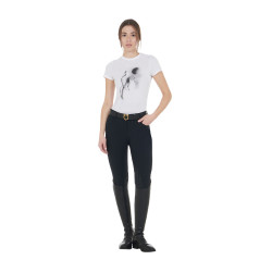 Dames-T-shirt Equestro slim-fit met Moonlight-print, korte mouwen Wit Dames-T-shirt Equestro slim-fit met Moonlight-print, korte mouwen Wit
