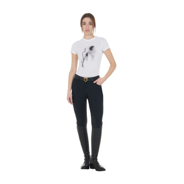 Dames-T-shirt Equestro slim-fit met Moonlight-print, korte mouwen Wit Dames-T-shirt Equestro slim-fit met Moonlight-print, korte mouwen Wit
