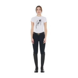 Dames-T-shirt Equestro slim-fit met Moonlight-print, korte mouwen Wit Dames-T-shirt Equestro slim-fit met Moonlight-print, korte mouwen Wit