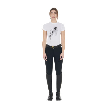 T-shirt femme Equestro coupe slim imprimé Moonlight manches courtes Blanc