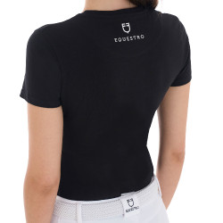 T-shirt femme Equestro Cannes coton avec strass manches courtes Noir T-shirt femme Equestro Cannes coton avec strass manches courtes Noir