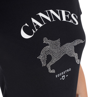 T-shirt femme Equestro Cannes coton avec strass manches courtes Noir T-shirt femme Equestro Cannes coton avec strass manches courtes Noir