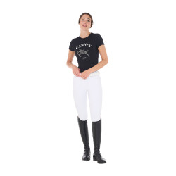 T-shirt femme Equestro Cannes coton avec strass manches courtes Noir T-shirt femme Equestro Cannes coton avec strass manches courtes Noir