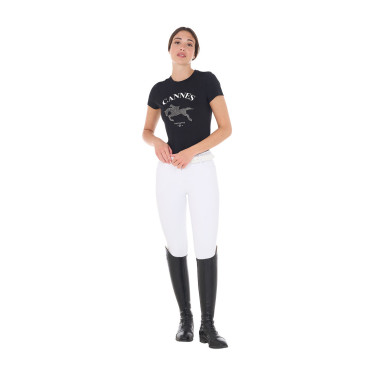 T-shirt femme Equestro Cannes coton avec strass manches courtes Noir T-shirt femme Equestro Cannes coton avec strass manches courtes Noir