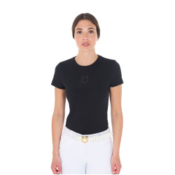 T-shirt femme Equestro basique logo ton sur ton manches courtes Noir