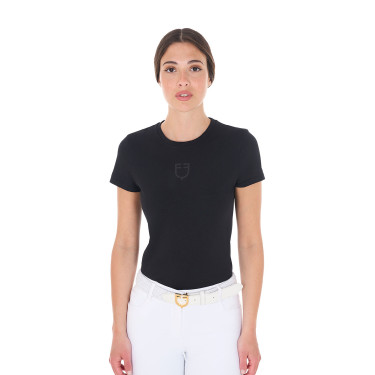 T-shirt femme Equestro basique logo ton sur ton manches courtes Noir