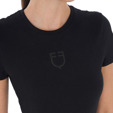 Dames T-shirt Equestro basic toon-op-toon korte mouwen Zwart