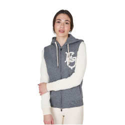 Sweat femme Equestro EQ bicolore à zip frontal Gris mélangé / blanc antique