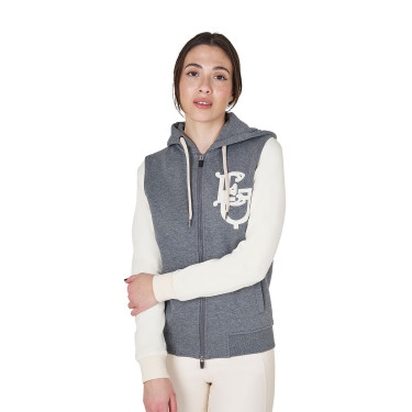 Sweat femme Equestro EQ bicolore à zip frontal Gris mélangé / blanc antique
