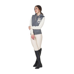 Sweat femme Equestro EQ bicolore à zip frontal Gris mélangé / blanc antique