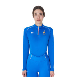 Sous-couche d’entraînement femme Equestro x FISE Bleu de savoie