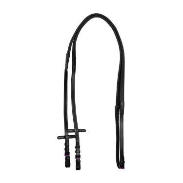 Rênes en cuir et caoutchouc Equestro violet fitting Noir