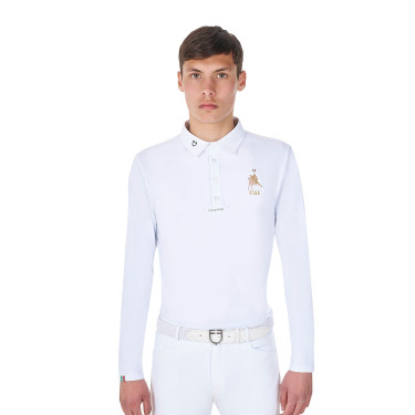Wedstrijdpolo voor heren met lange mouwen Equestro x FISE Wit Wedstrijdpolo voor heren met lange mouwen Equestro x FISE Wit