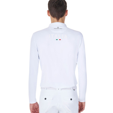 Wedstrijdpolo voor heren met lange mouwen Equestro x FISE Wit Wedstrijdpolo voor heren met lange mouwen Equestro x FISE Wit