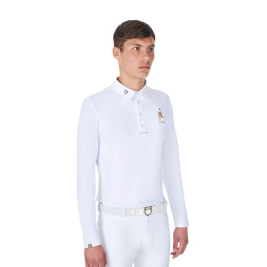 Wedstrijdpolo voor heren met lange mouwen Equestro x FISE Wit Wedstrijdpolo voor heren met lange mouwen Equestro x FISE Wit