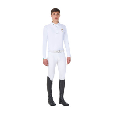 Wedstrijdpolo voor heren met lange mouwen Equestro x FISE Wit Wedstrijdpolo voor heren met lange mouwen Equestro x FISE Wit