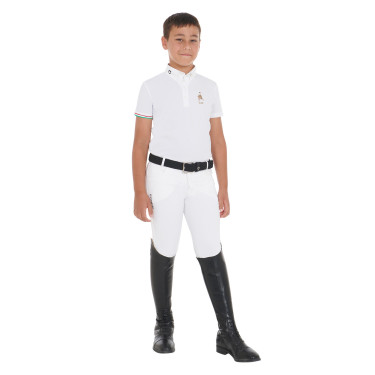 Polo de concours garçon quatre boutons Equestro x FISE manches courtes Blanc Polo de concours garçon quatre boutons Equestro x FISE manches courtes Blanc