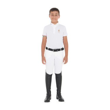 Polo de concours garçon quatre boutons Equestro x FISE manches courtes Blanc Polo de concours garçon quatre boutons Equestro x FISE manches courtes Blanc