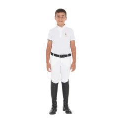 Wedstrijdpolo jongen met vier knopen Equestro x FISE korte mouwen Wit