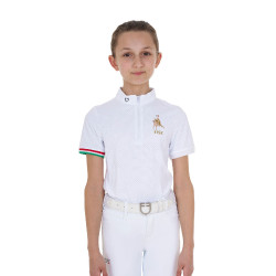 Polo de concours fille zippé Equestro x FISE manches courtes Blanc Polo de concours fille zippé Equestro x FISE manches courtes Blanc