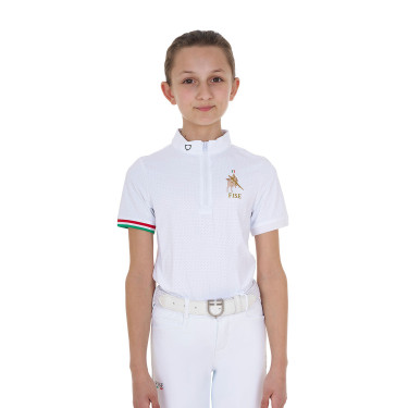 Polo de concours fille zippé Equestro x FISE manches courtes Blanc Polo de concours fille zippé Equestro x FISE manches courtes Blanc