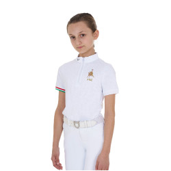 Meisjes wedstrijdpolo met rits Equestro x FISE met korte mouwen Wit