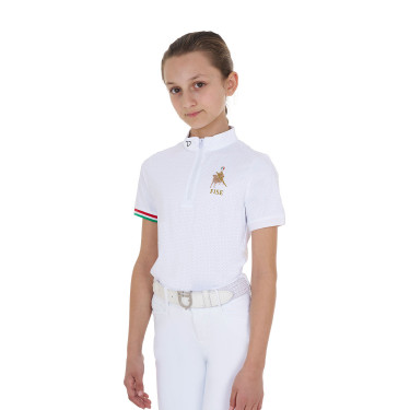 Polo de concours fille zippé Equestro x FISE manches courtes Blanc Polo de concours fille zippé Equestro x FISE manches courtes Blanc