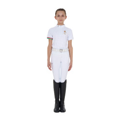 Meisjes wedstrijdpolo met rits Equestro x FISE met korte mouwen Wit