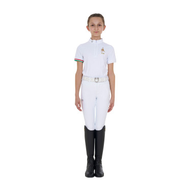Meisjes wedstrijdpolo met rits Equestro x FISE met korte mouwen Wit