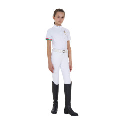 Polo de concours fille zippé Equestro x FISE manches courtes Blanc Polo de concours fille zippé Equestro x FISE manches courtes Blanc