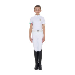 Polo de concours fille zippé Equestro x FISE manches courtes Blanc Polo de concours fille zippé Equestro x FISE manches courtes Blanc