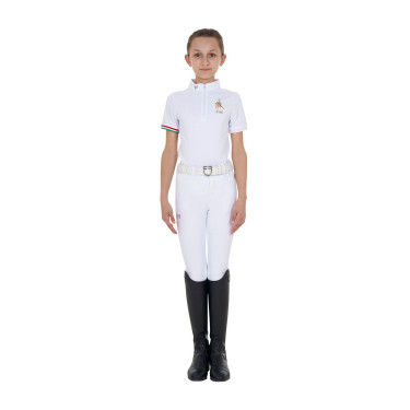 Polo de concours fille zippé Equestro x FISE manches courtes Blanc Polo de concours fille zippé Equestro x FISE manches courtes Blanc