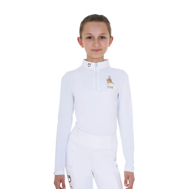 Polo de concours fille manches longues Equestro x FISE Blanc