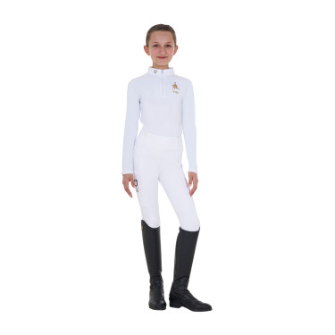 Wedstrijdpolo voor meisjes met lange mouwen Equestro x FISE Wit