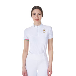 Polo de concours femme stretch Equestro x FISE manches courtes Blanc