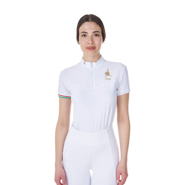 Polo de concours femme stretch Equestro x FISE manches courtes Blanc