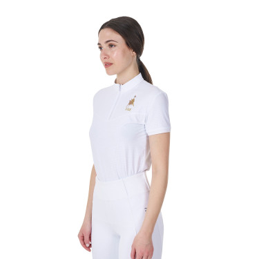 Polo de concours femme stretch Equestro x FISE manches courtes Blanc