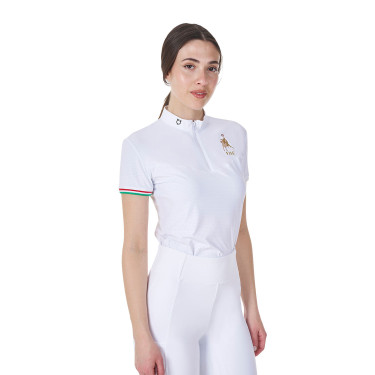 Polo de concours femme stretch Equestro x FISE manches courtes Blanc