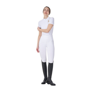 Polo de concours femme stretch Equestro x FISE manches courtes Blanc